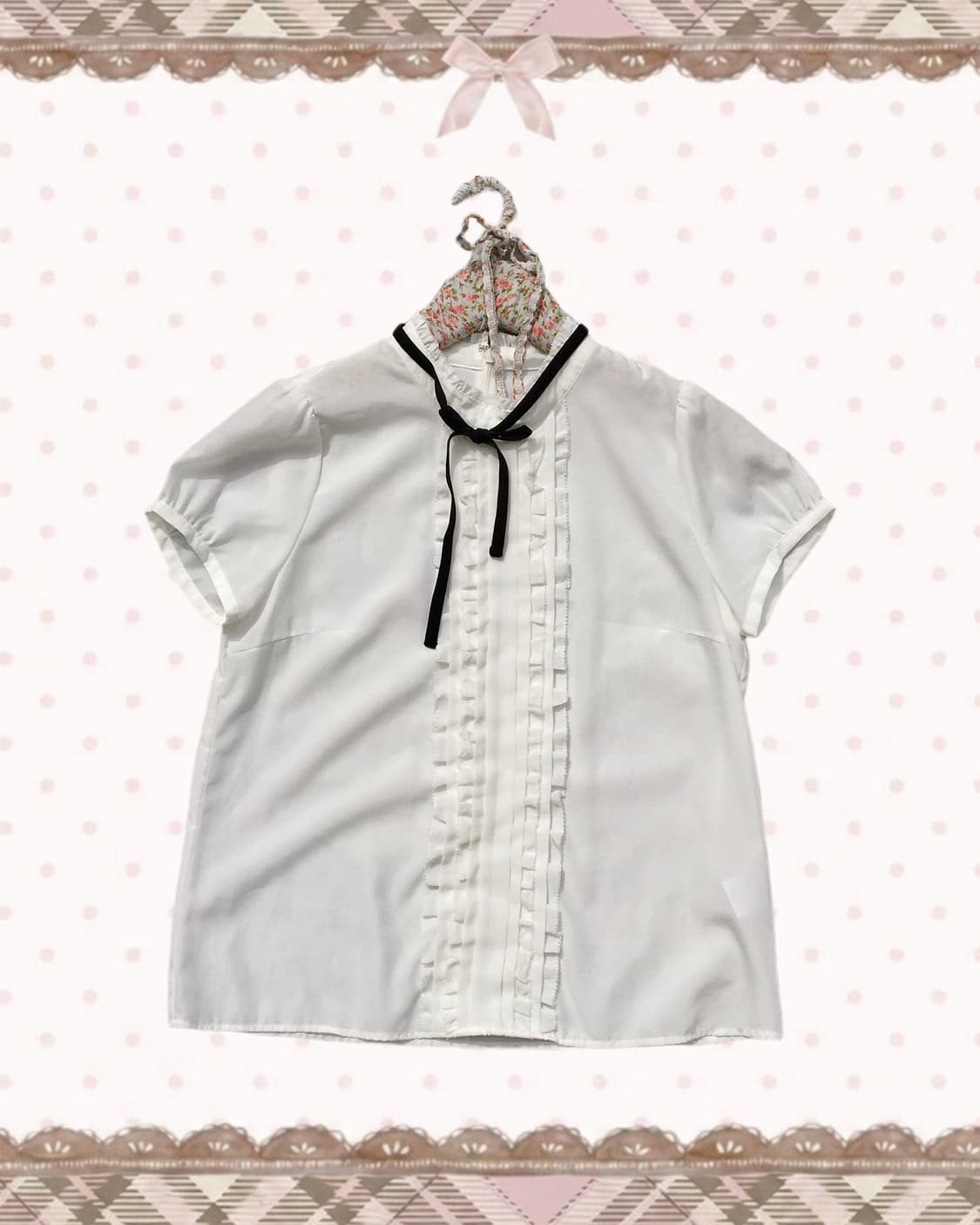 로디스포토 레제 리본 반팔 블라우스 상품이미지1