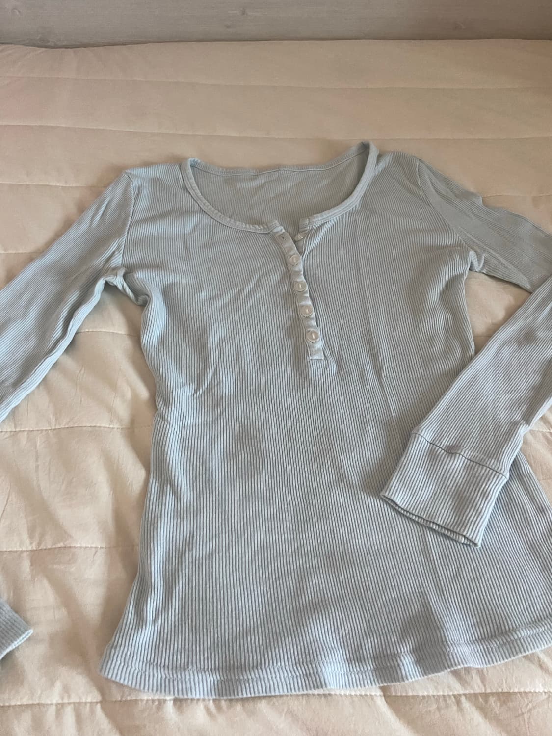 하늘색 헨리넥 골지 롱슬리브 상품이미지1