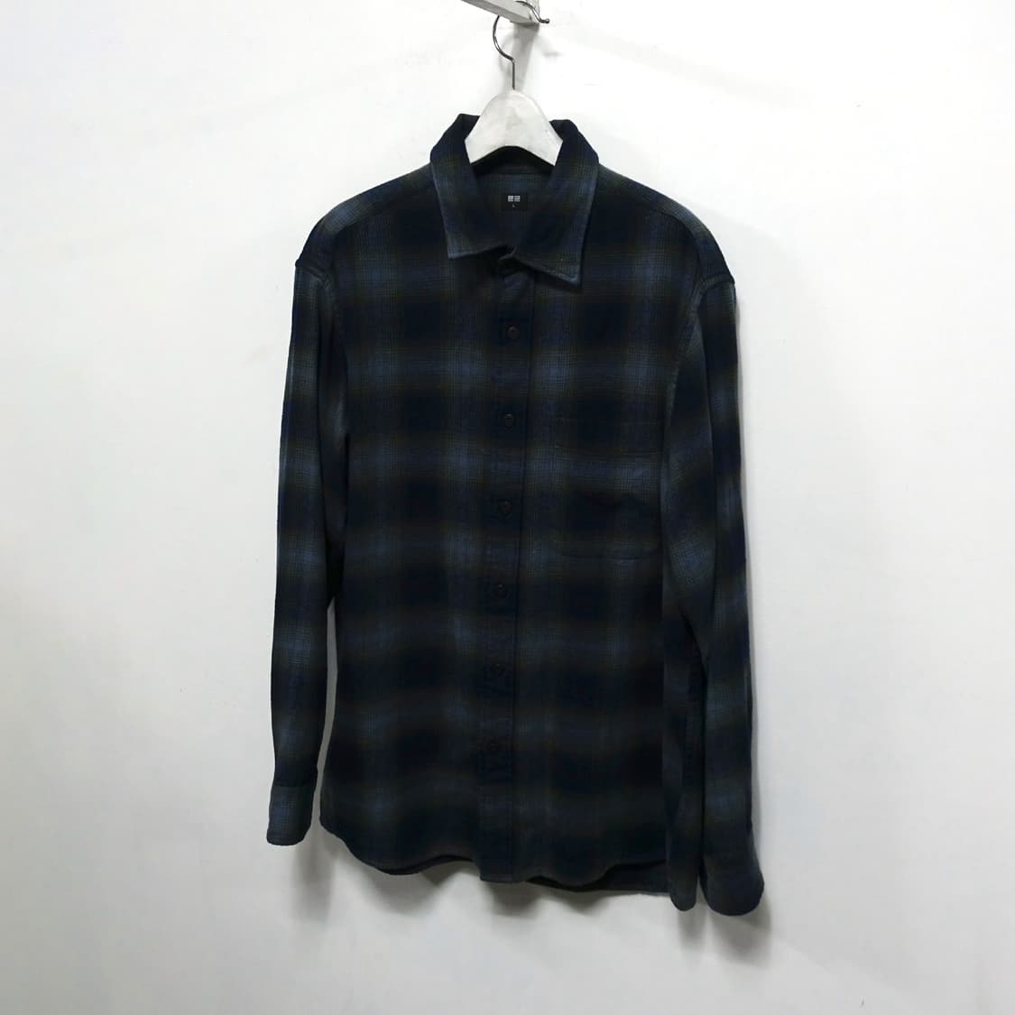 [L] UNIQLO 유니클로 블루 블랙 체크 플란넬 셔츠 상품이미지2