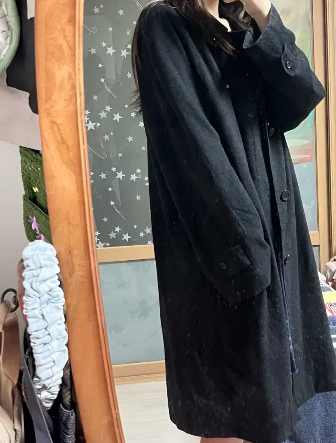 일본 빈티지 캐시미어 블랙 롱 코트 울 갸루 모리걸 하구미 상품이미지5