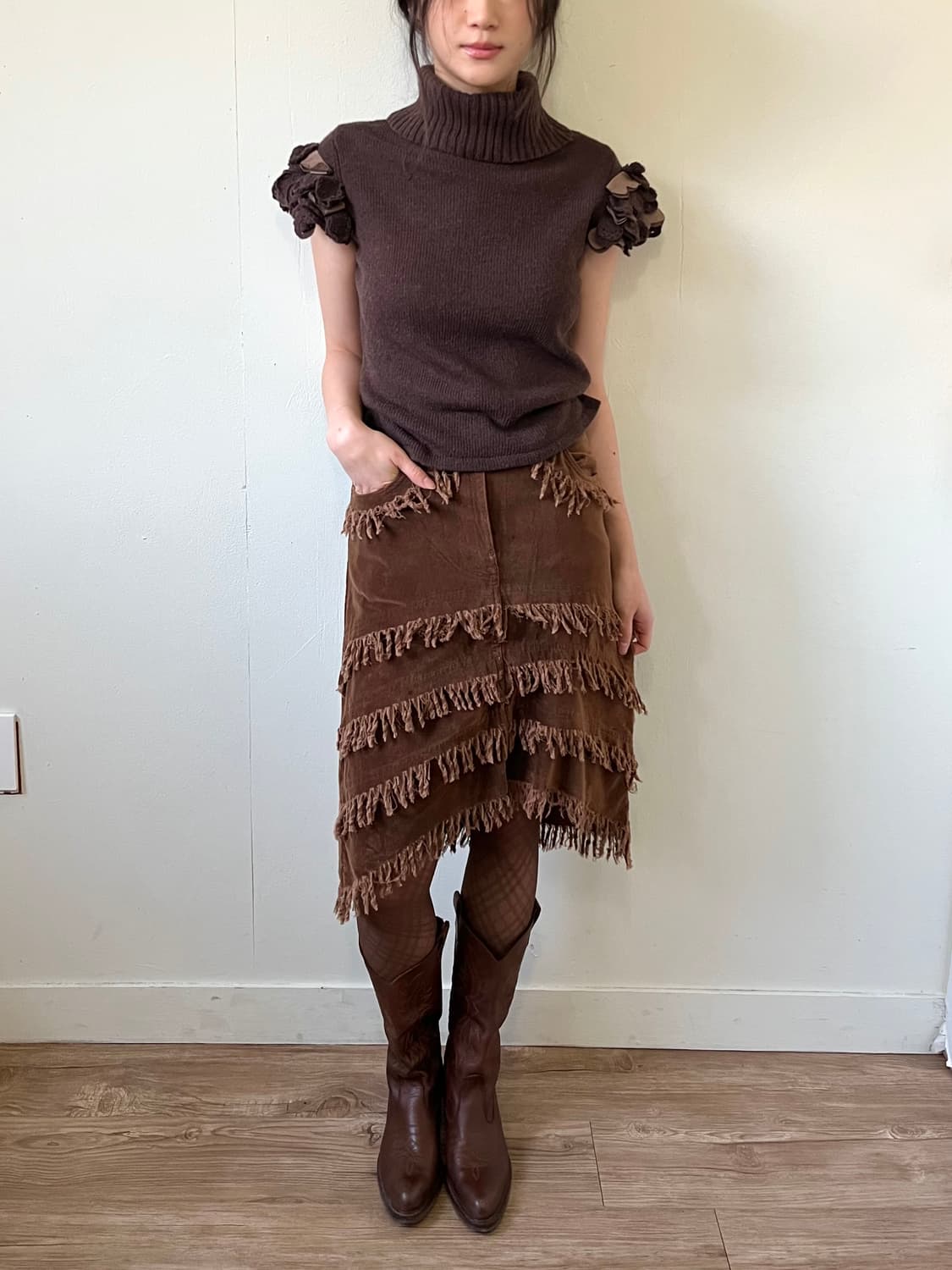 Japan vtg 레더패치 터틀넥 상품이미지5