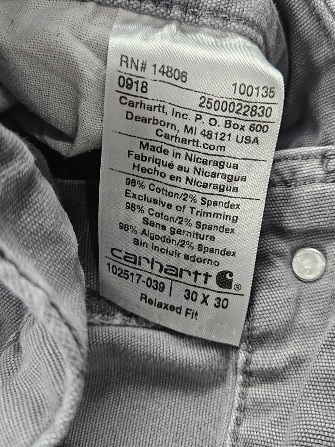 칼하트 코튼 캔버스 카펜터 워크 팬츠 ( 30X30 ) / 10517 상품이미지7