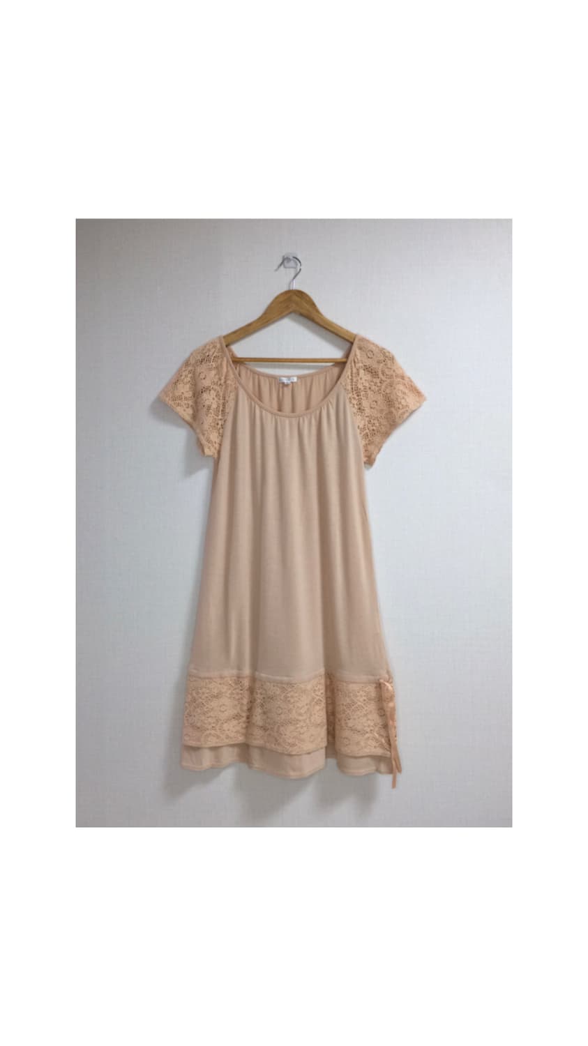 빈티지 핑크코랄 레이스 반팔 원피스 상품이미지1