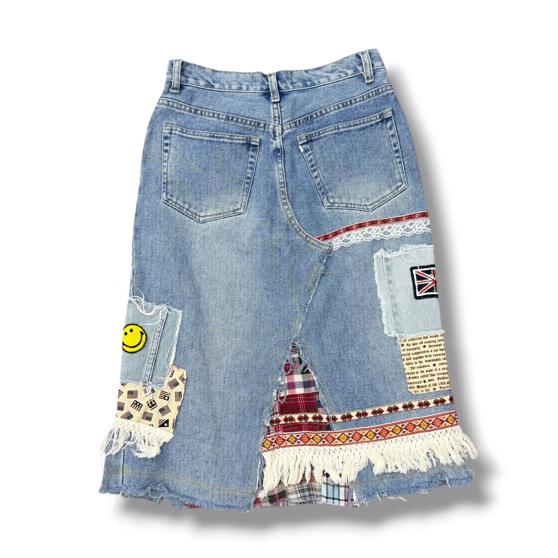 JPN silent worth 패치워크 레이스 수술 데님 미디스커트 상품이미지2