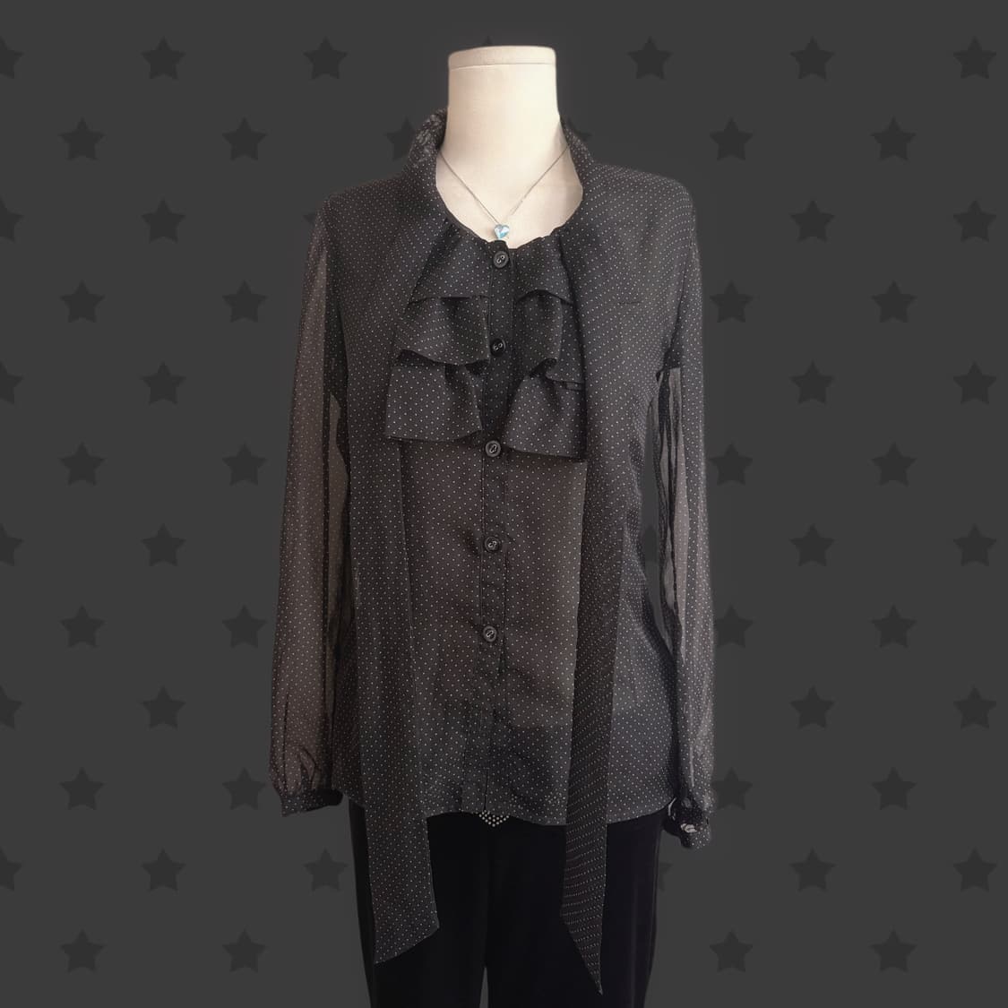 일본 핀터레스트 도트 포인트 블랙 시스루 프릴 레이스 포인트 블라우스 상품이미지2