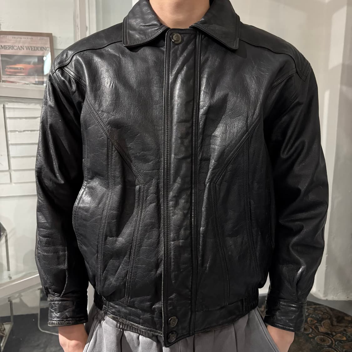 빈티지 소가죽100% g-1 레더 봄버자켓 상품이미지10