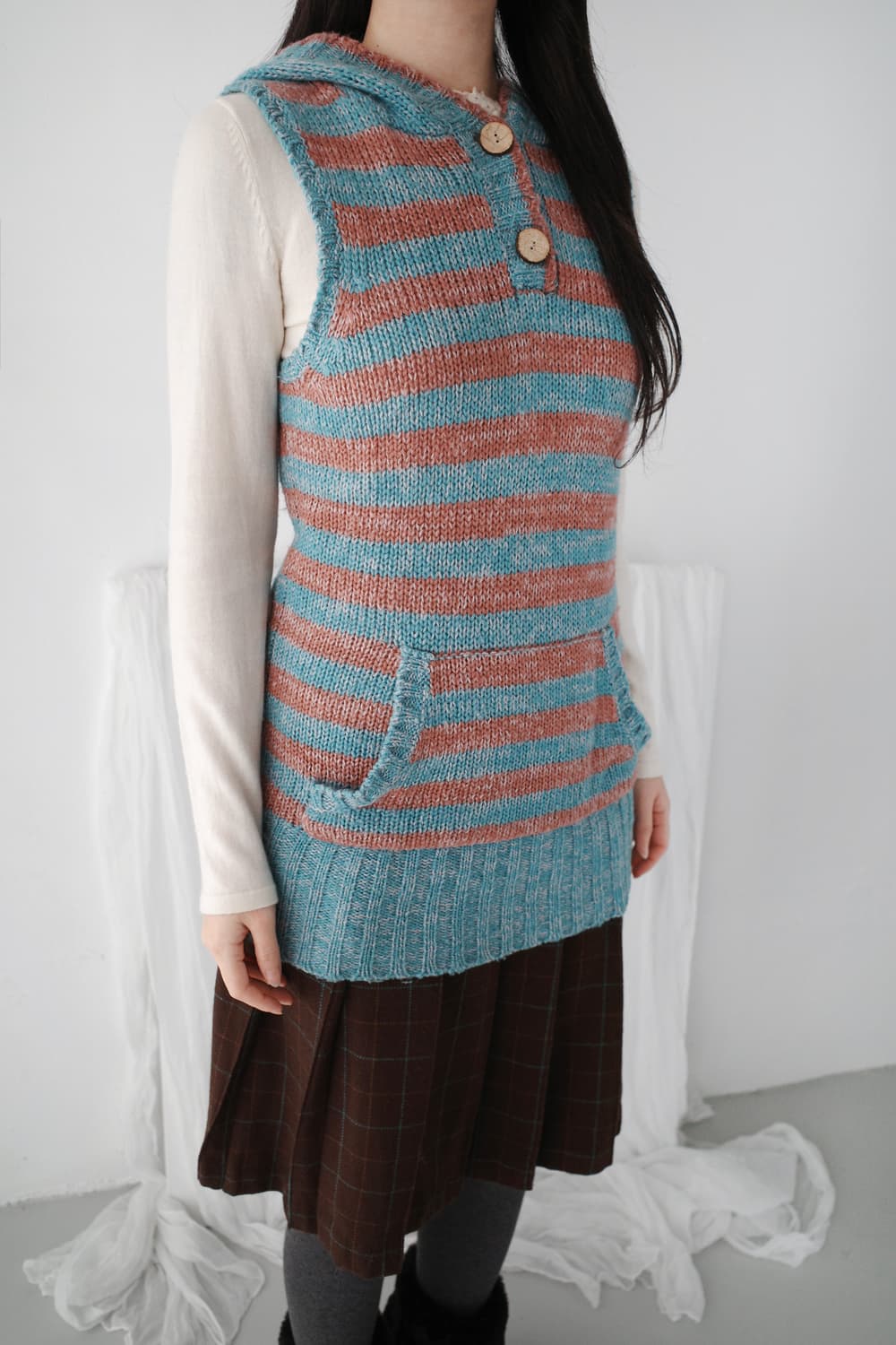 stripe hood knit vest 상품이미지8