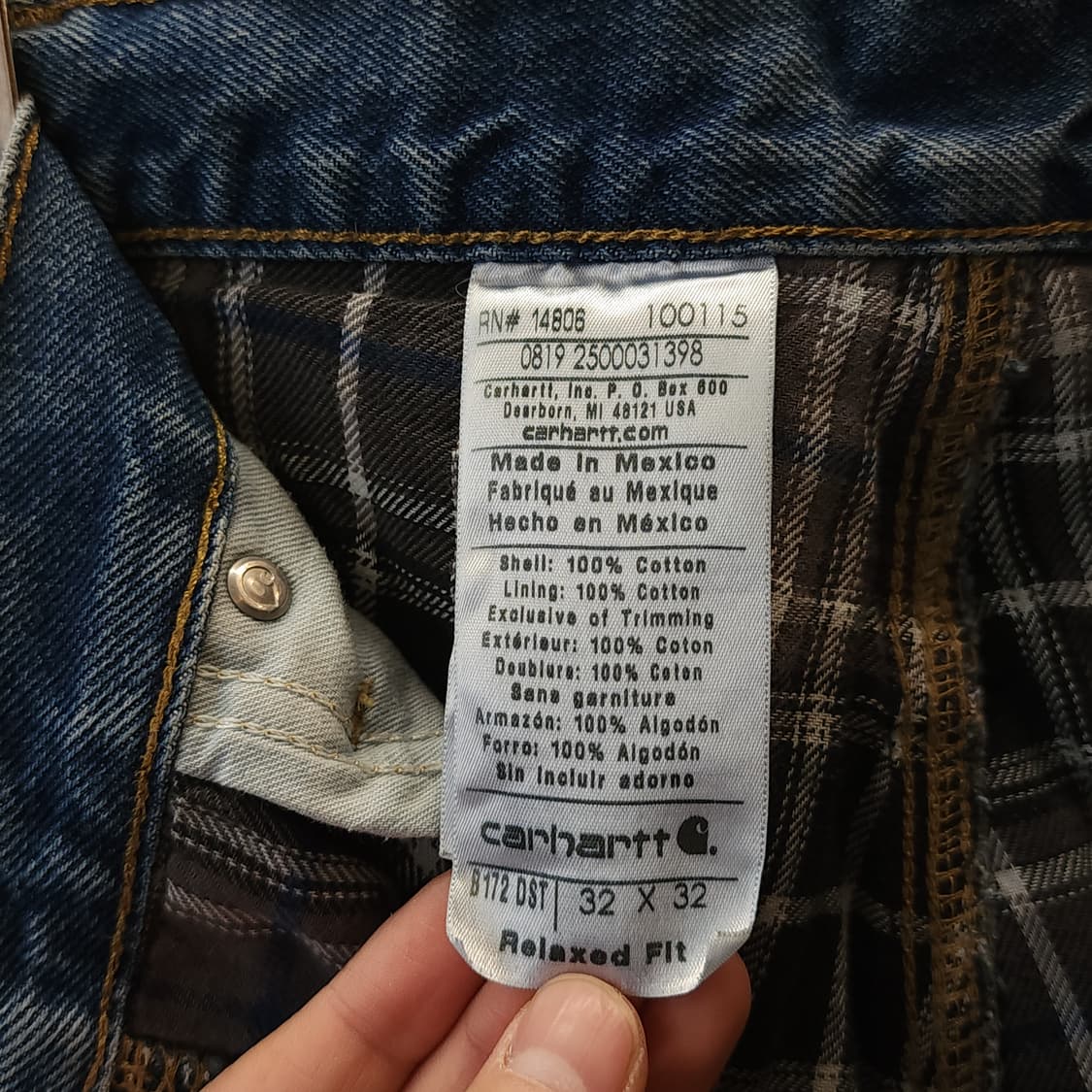 칼하트 데님팬츠 체크 라이닝 워크 데님 팬츠 32x32 상품이미지9