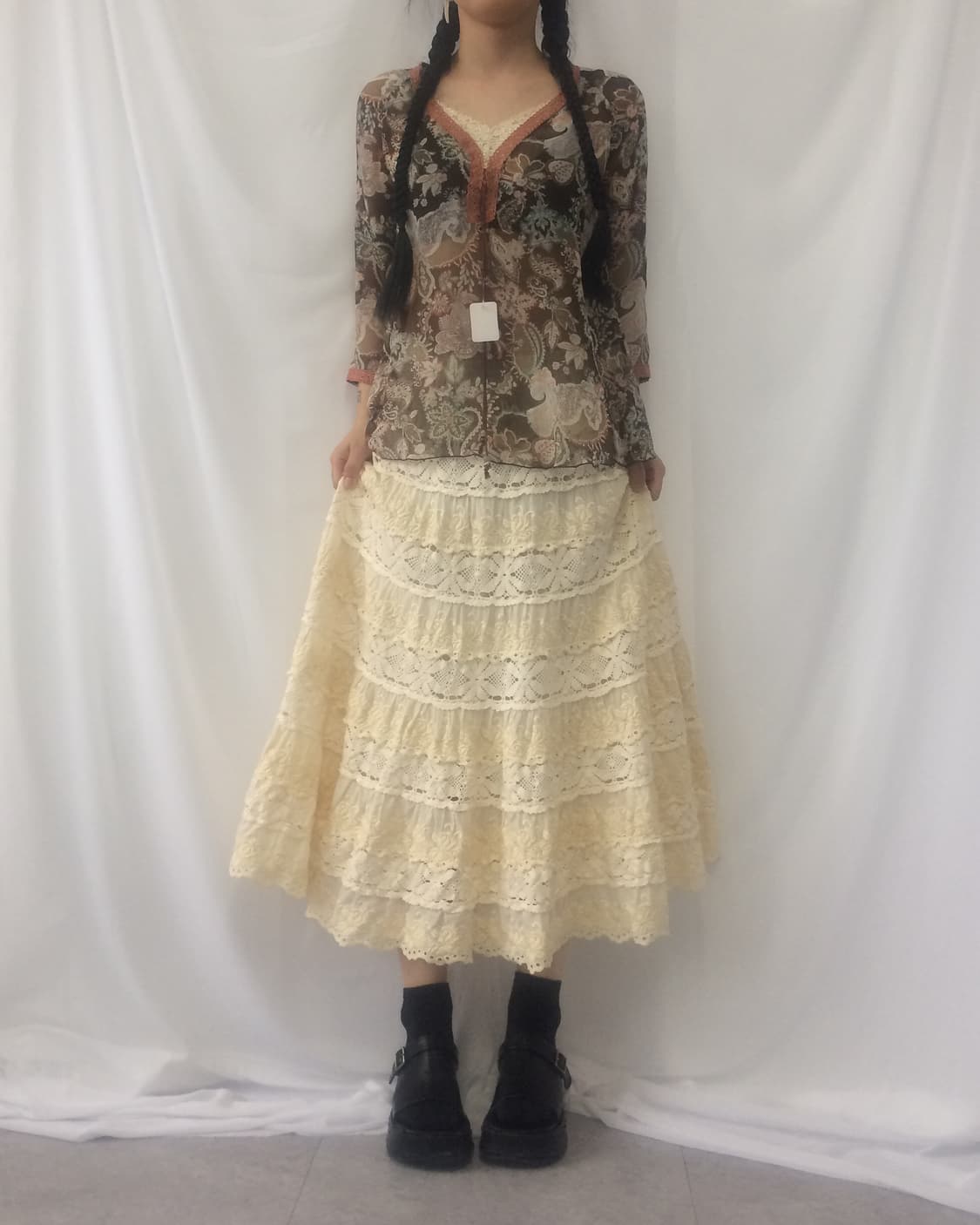 Pattern see through blouse 상품이미지1
