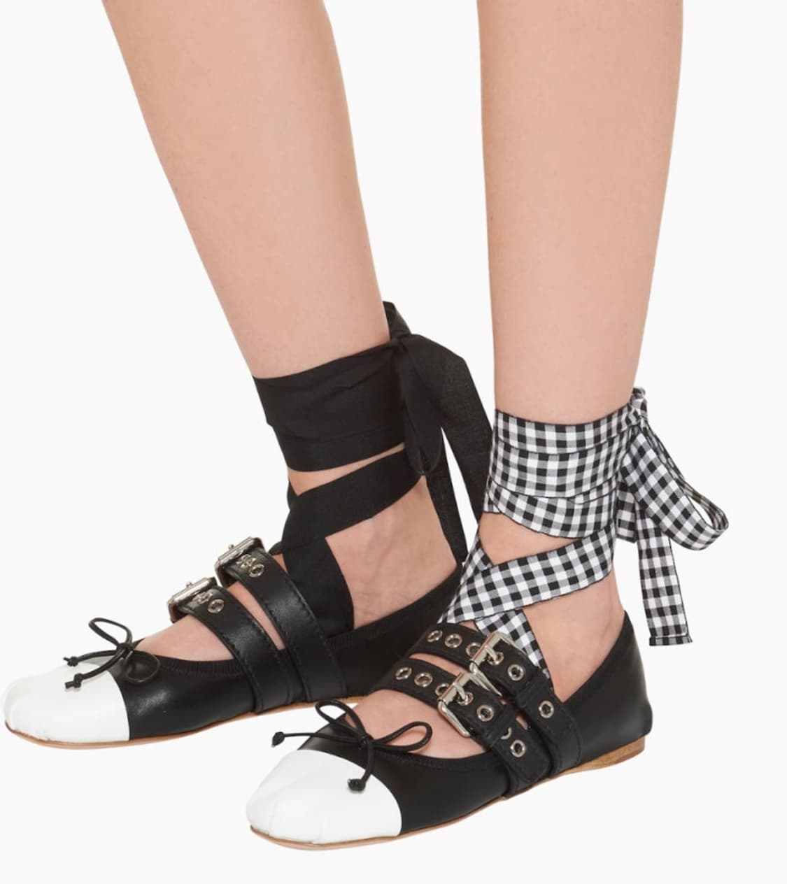 정품)급처3번정도신은!미우미우 가죽더블스트랩리본발레리나플랫슈즈메리제인구두 상품이미지1