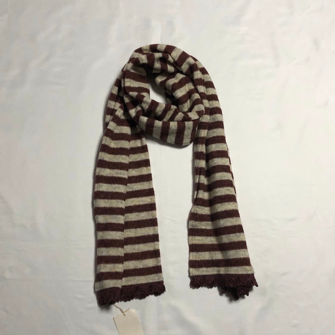 일본빈티지 레이스 스트라이프 머플러 브라운 베이지 상품이미지1
