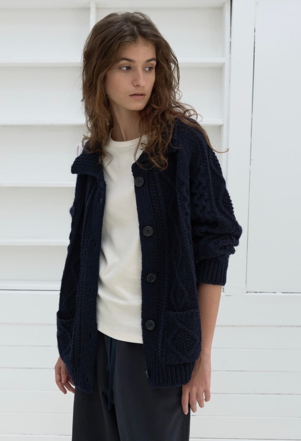 poszer 포저 케이블 니트 가디건 네이비 상품이미지1