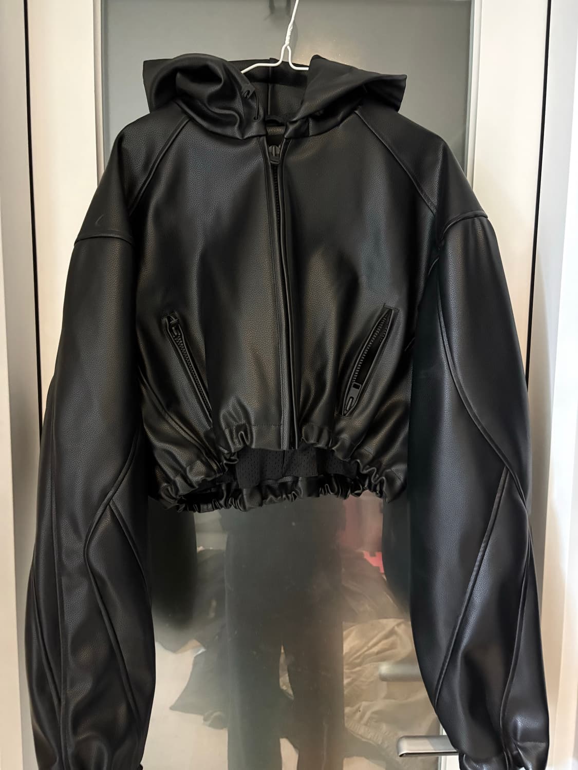 khy 블랙 후드 레더 자켓 상품이미지1