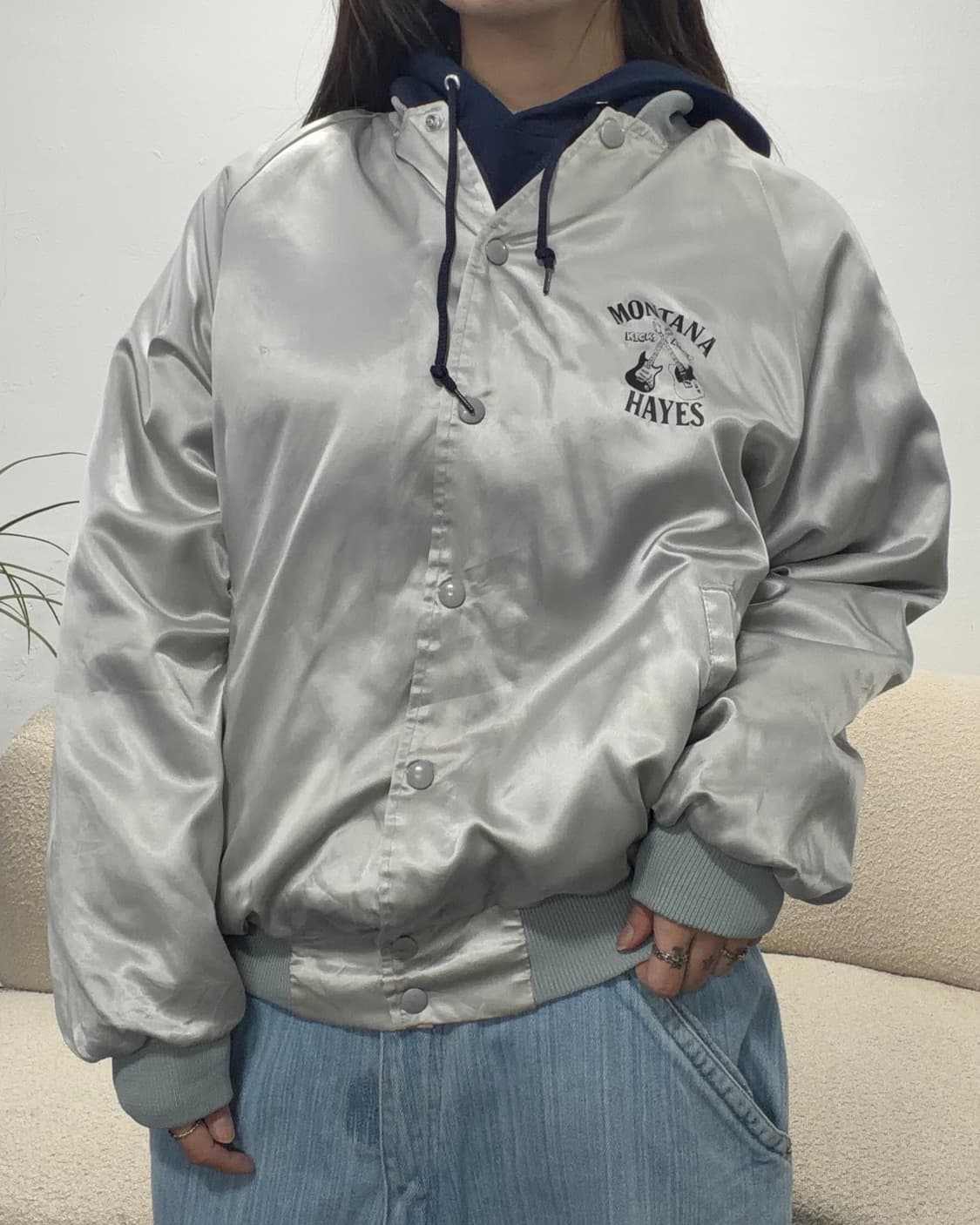 90s 올드스쿨 빈티지 MONTANA 실버 유광 스타디움 락 스타디움자켓 상품이미지4