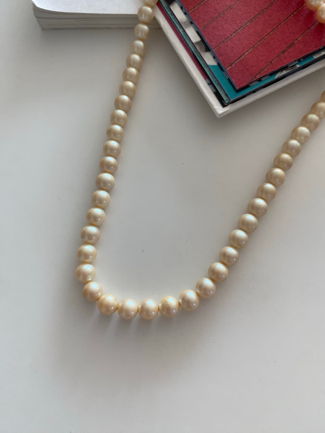 빈티지 아이보리 모조진주 목걸이 실버각인 상품이미지2