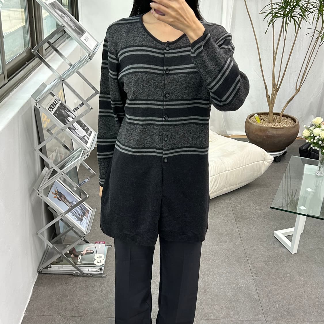 여성 스트라이프 롱 니트 가디건 상품이미지2