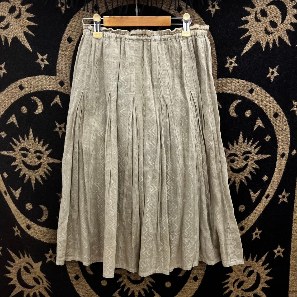 빈티지 에스닉 패턴 피스타치오그린 플리츠 시어 미디스커트 K0145 상품이미지4