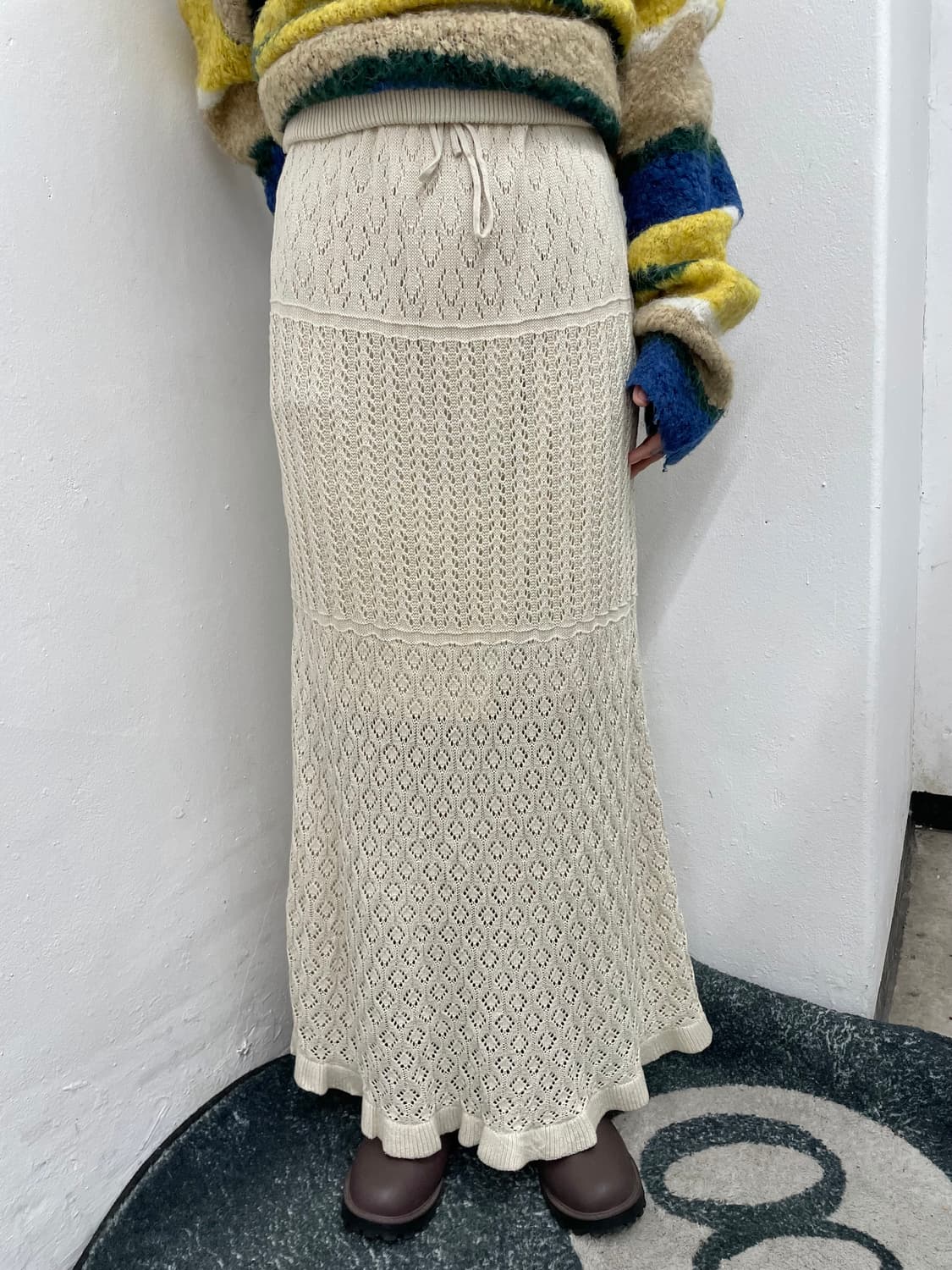 아이보리 니트 짜임 롱 스커트 상품이미지2