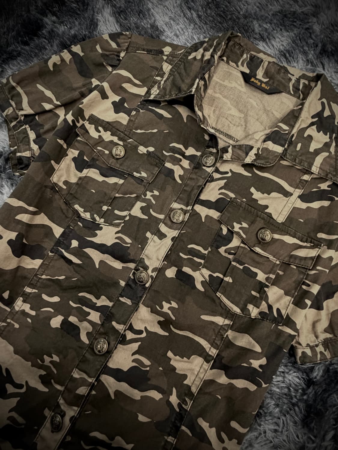 베이지 밀리터리 밑단 레이스 반팔 데님 원피스 상품이미지3