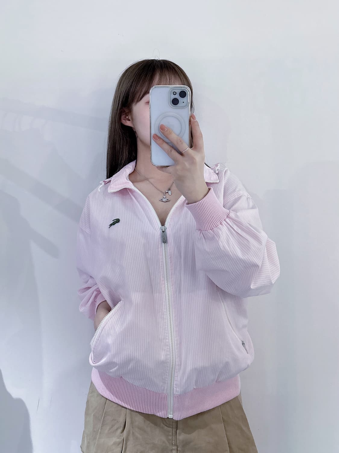 라코스테 90‘s 베이비핑크 스트라이프 블루종 자켓 상품이미지1