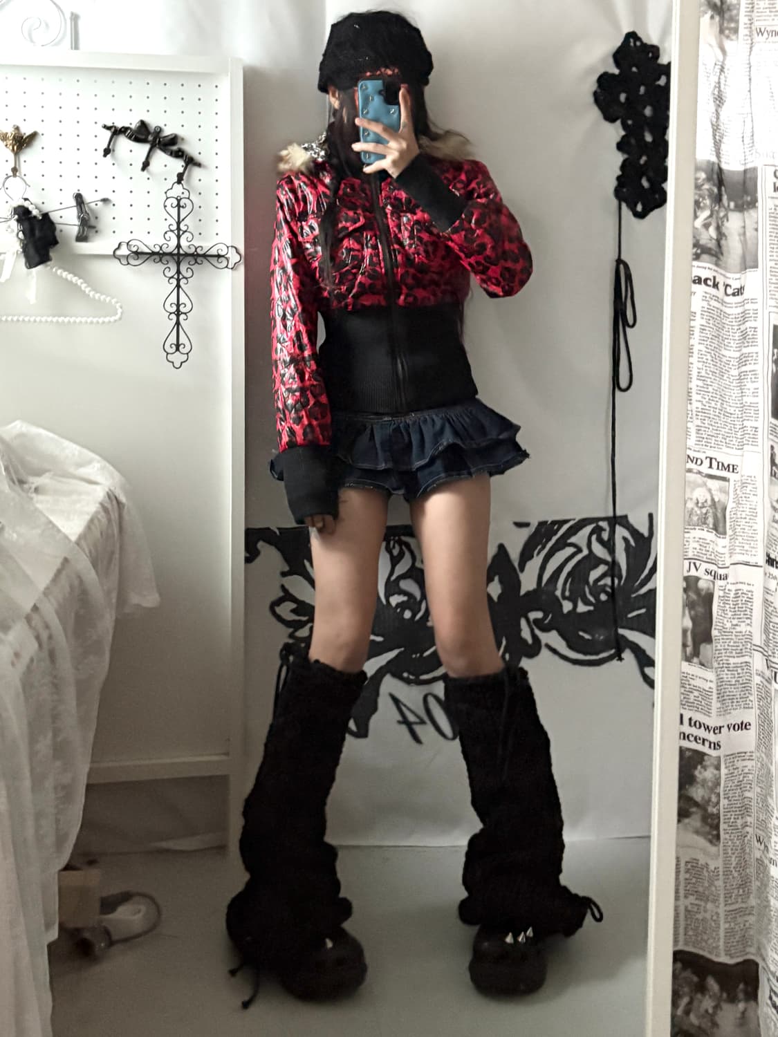 • Red Leopard Fur Quilting Zip-Up Jacket 상품이미지2