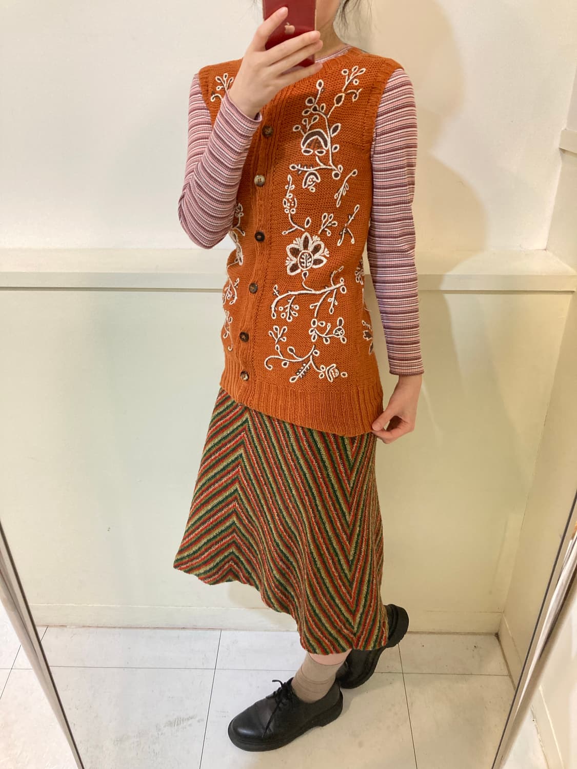 빈티지 에스닉 오렌지 플라워 베스트 상품이미지9