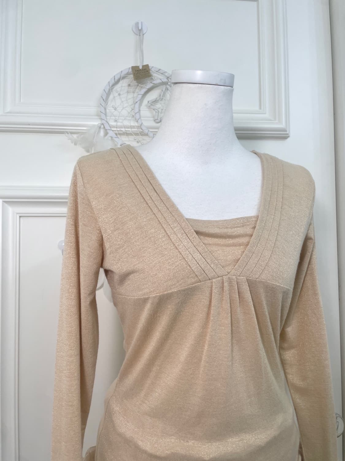 beige glitter v-neck pleats slim knit to 상품이미지6