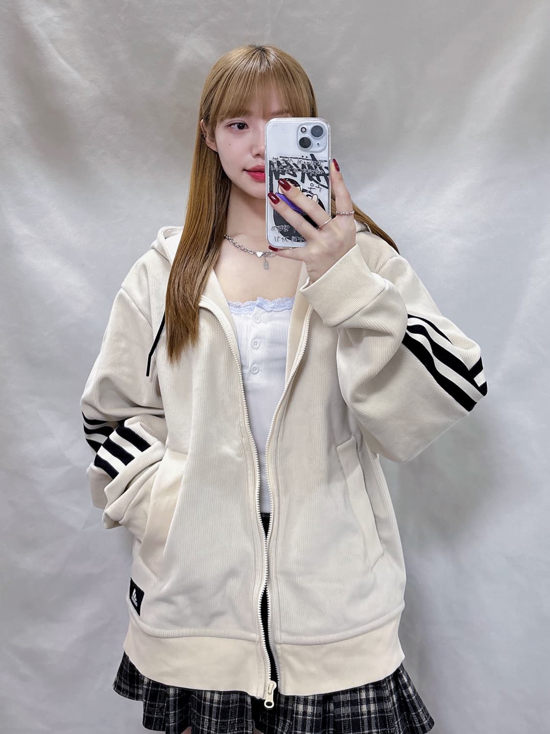 아디다스 코듀료이 아이보리 삼선 후드집업  상품이미지2