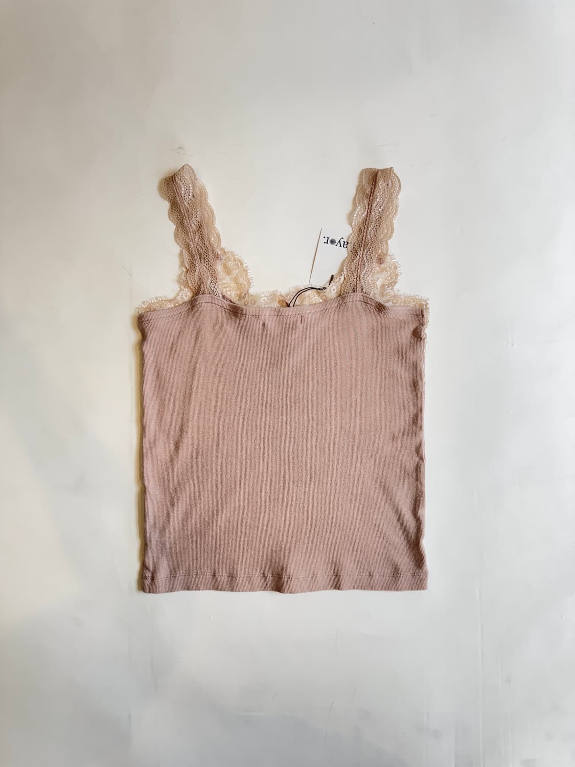 Pink Beige Lace-Strap Ribbed Tank Top  상품이미지3