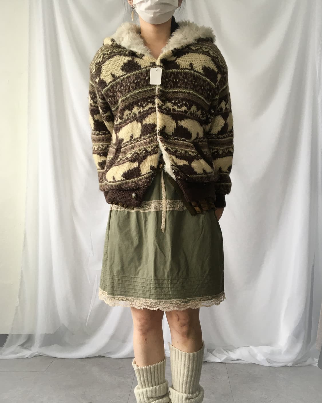 Bear pattern hood cowichan jacket 상품이미지5