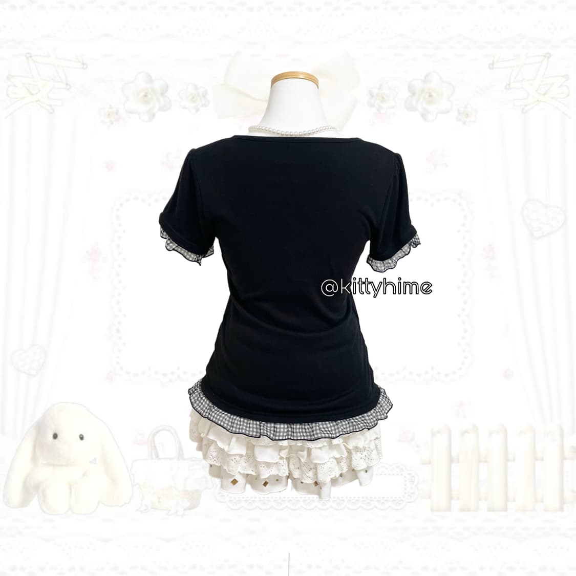 공겜여주깔 일본빈티지 체크리본 로걀탑 딱붙탑 러블리 갸루 고스로리 상품이미지2