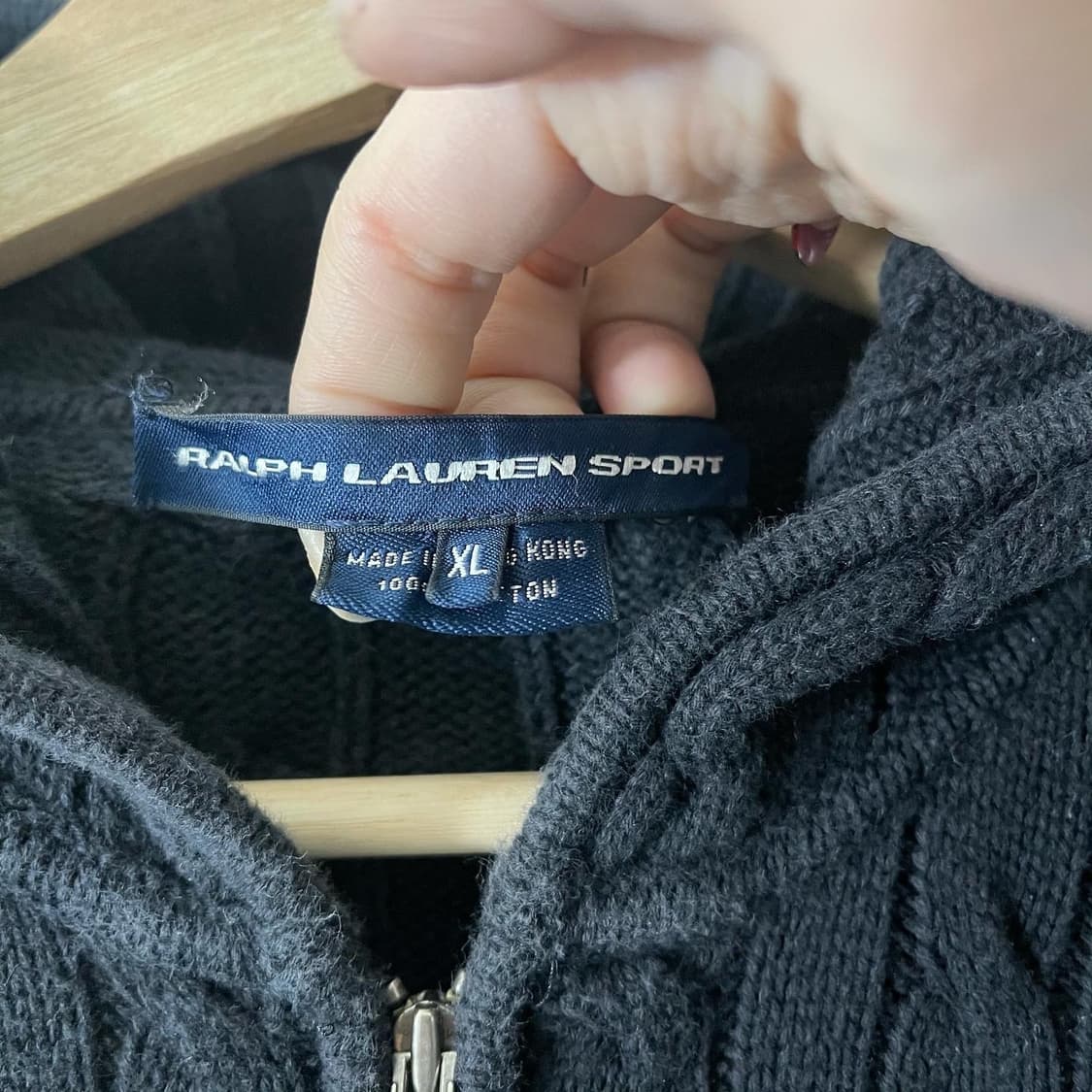 폴로 블랙 꽈배기 니트 후드집업 상품이미지3