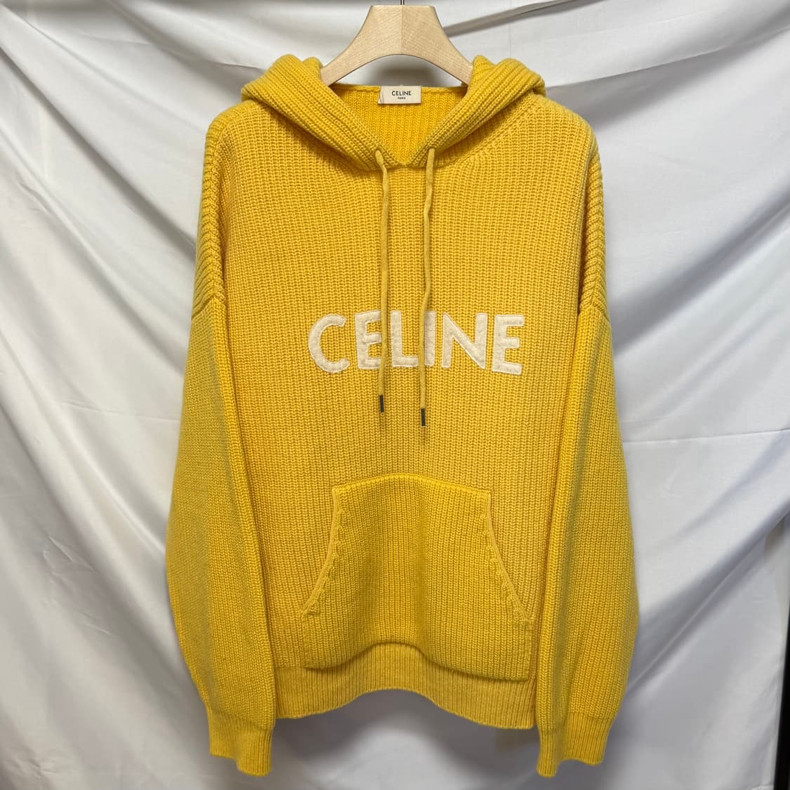 [S+급/M] 셀린느 리브드 울 니트 후드티 옐로우 상품이미지1