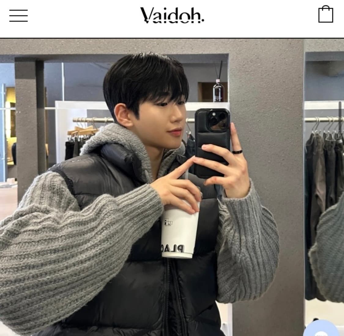 (새제품) 바이도 울 니트 후드집업 블랙 상품이미지1