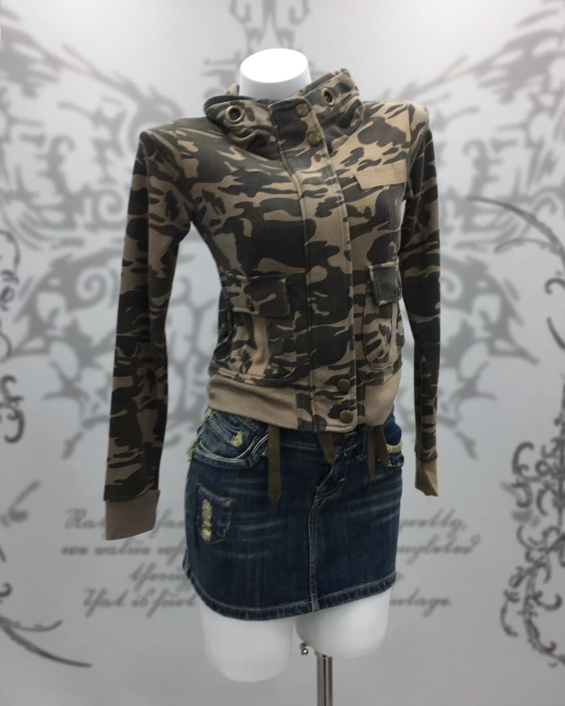 Y2K camo grunge zip-up hoodie 상품이미지4