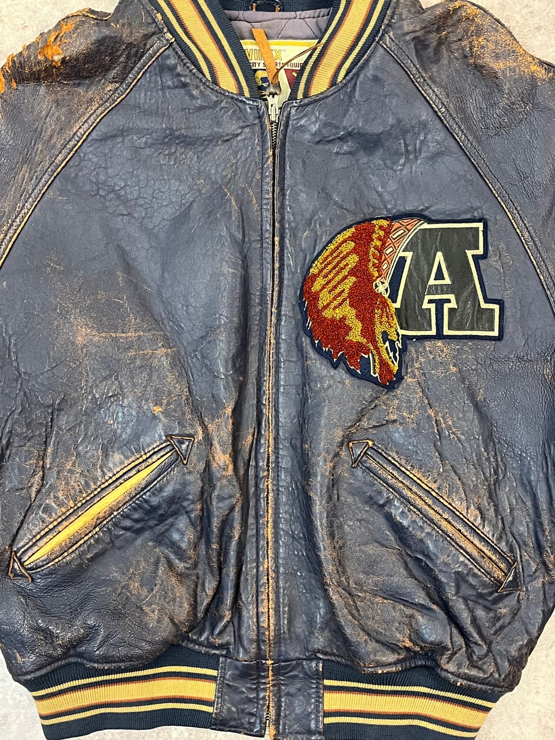 아비렉스 90s 인디언 가죽 헤비 자켓 네이비 M #csz1763  상품이미지4