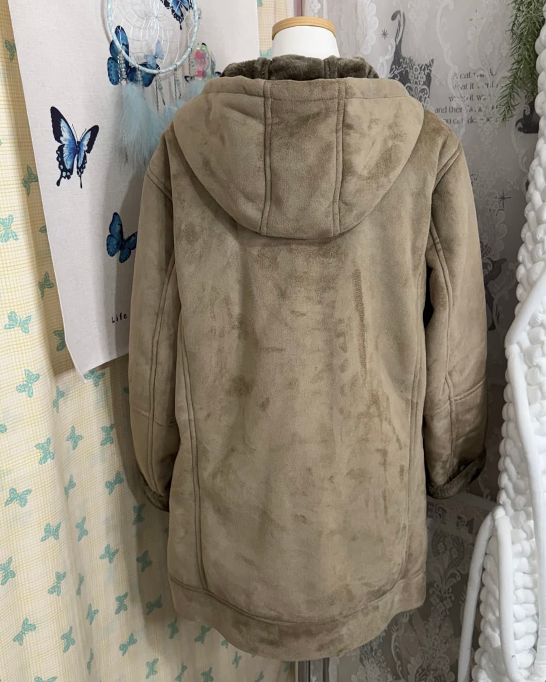 베이지 무스탕 후드 자켓 상품이미지7