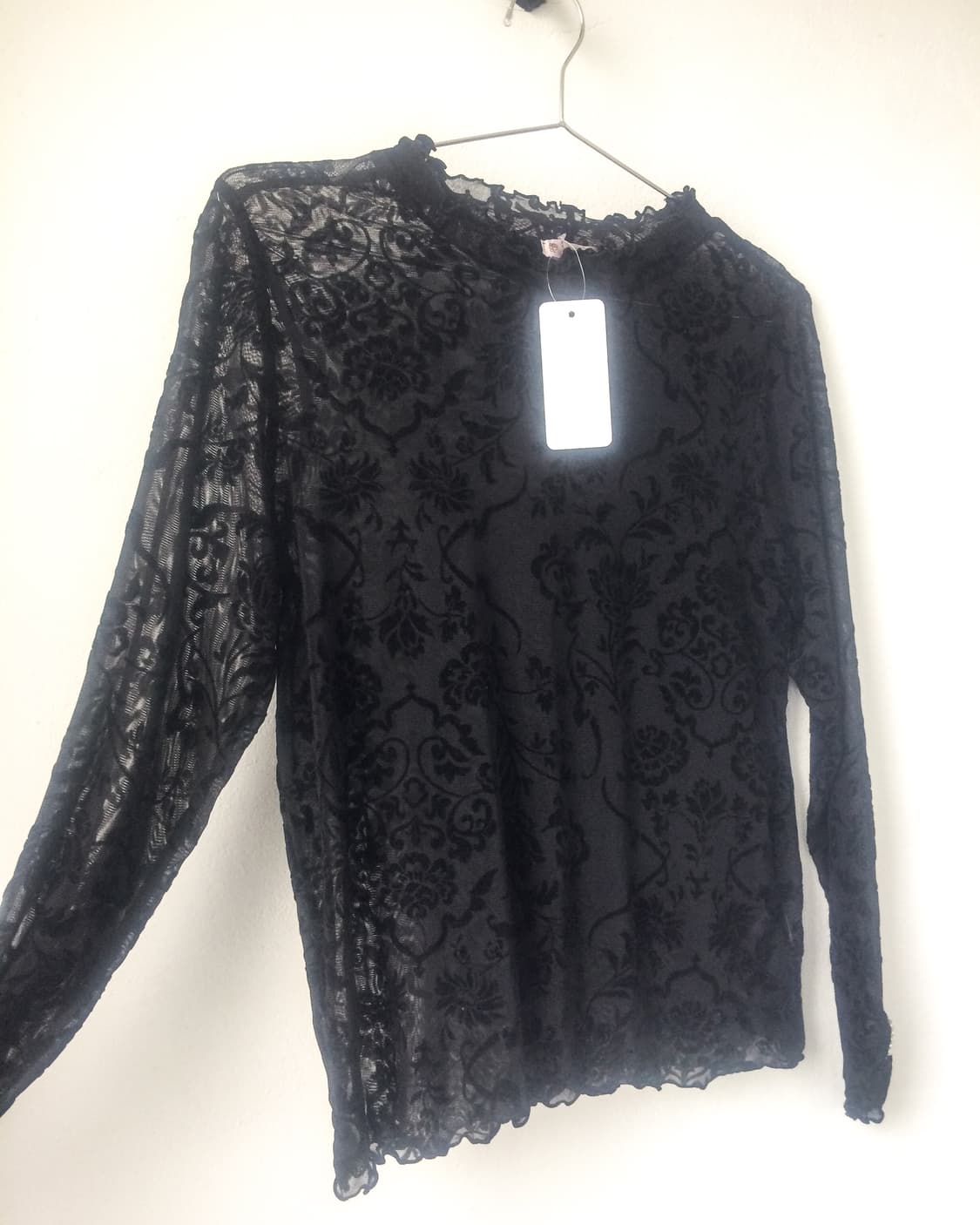 Pattern point see through high neck slee 상품이미지4