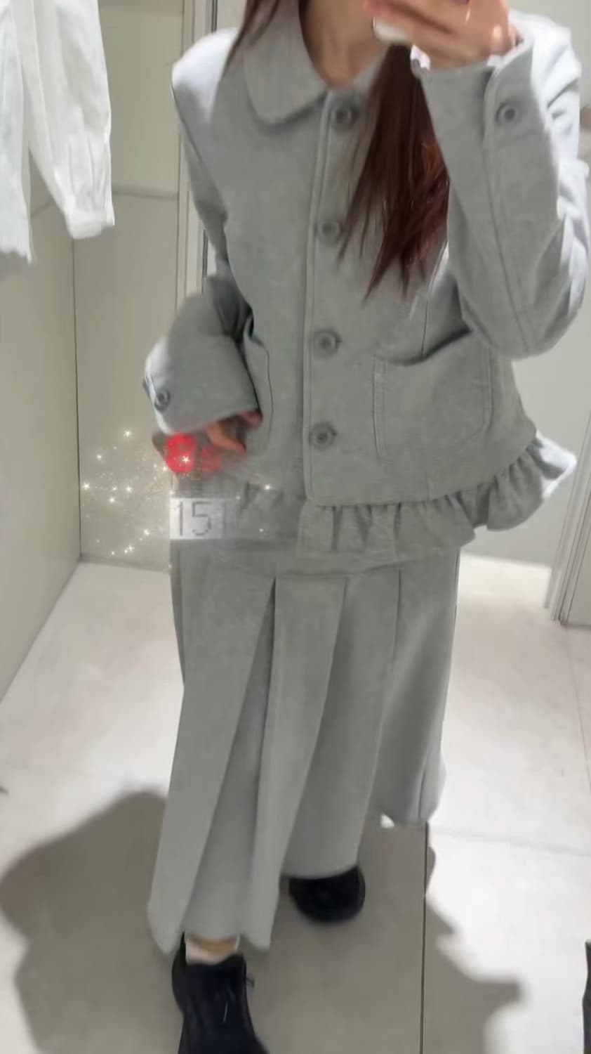 에잇세컨즈 둥근칼라 저지 재킷 저지 턱 스커트 그레이 코이세이오깔 상품이미지1