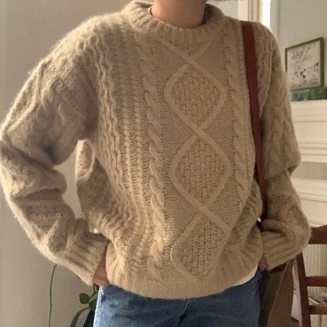 바질앤보틀 꽈배기 울 니트 베이지 상품이미지1