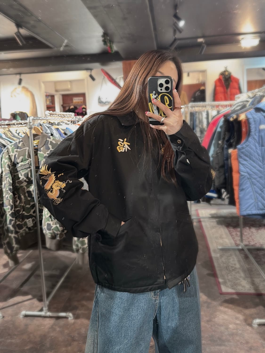 아웃스탠딩 수베니어 베트남 스카잔 블루종 자수 카라 자켓 S 상품이미지10