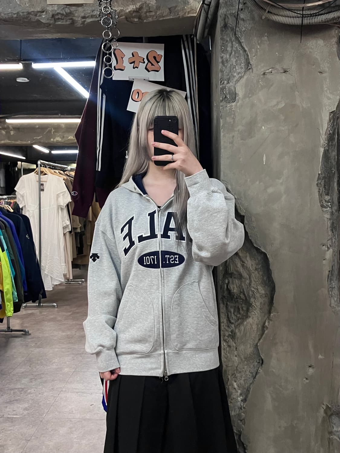 데상트 예일 후드집업 그레이 S #csz3697 상품이미지2