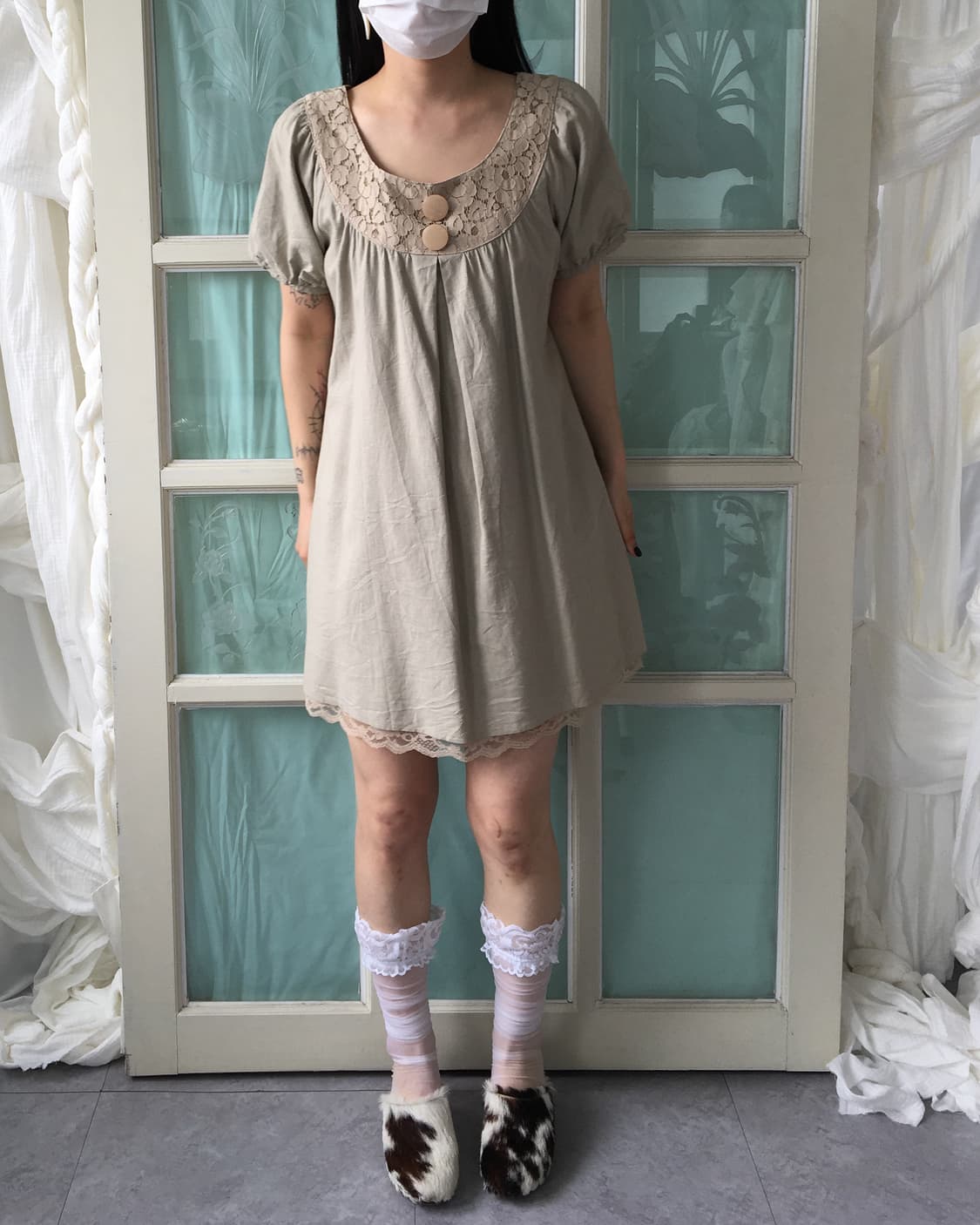 Lace point puff onepiece 상품이미지8