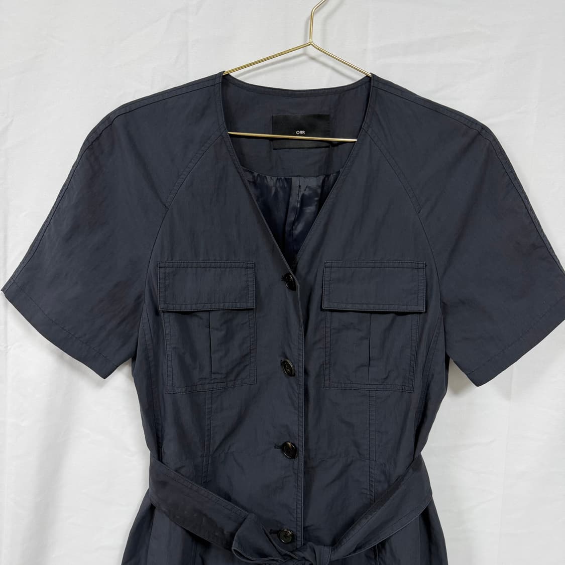 오르(ORR) 래글런 버튼 벨티드 네이비 롱원피스 상품이미지3