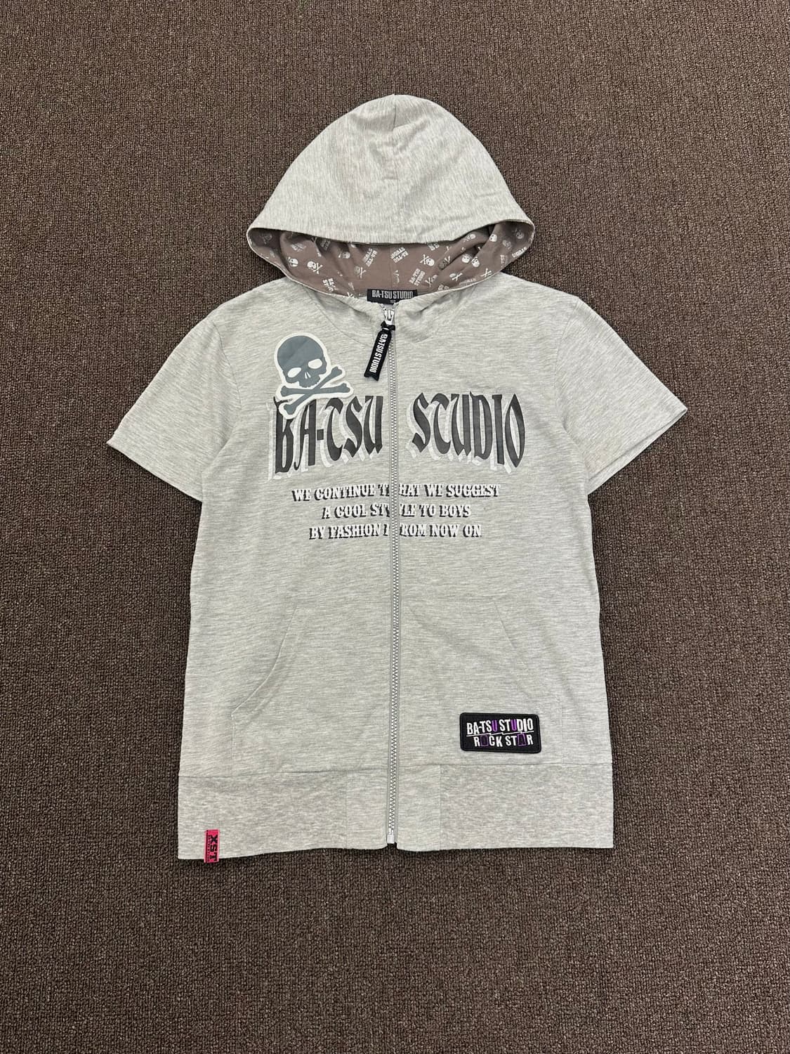 150)BA-TSU STUDIO y2k 스컬 패치 반팔 후드집업 상품이미지1
