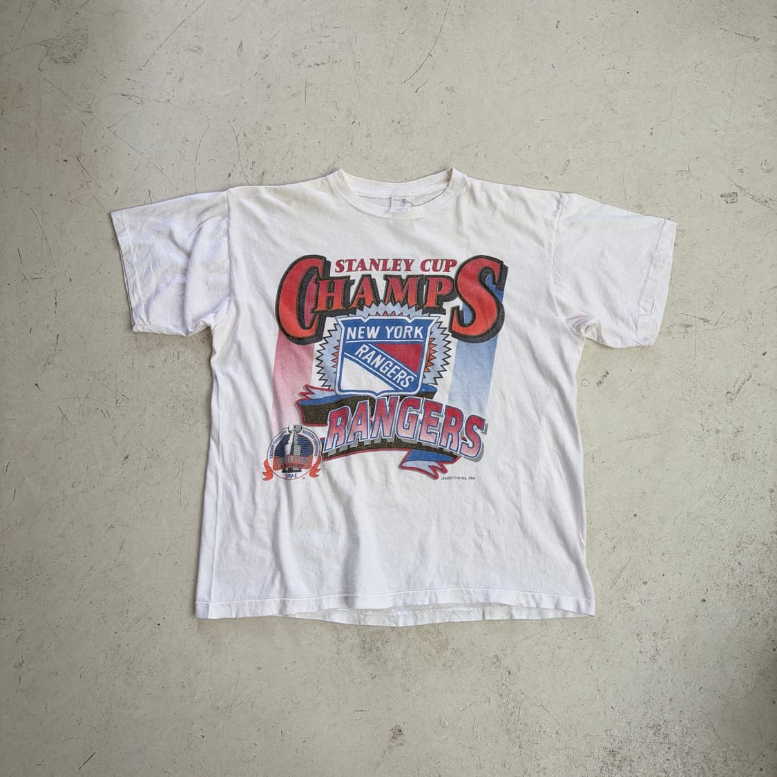 90s USA 스텐리 컵 뉴욕 레인저스 기념 반팔티 L 상품이미지1