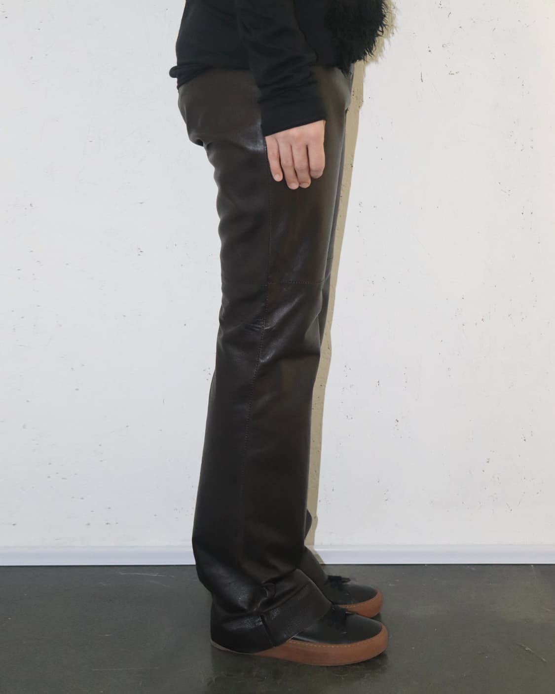 빈티지 기믹 벨트 루프 레더 팬츠 상품이미지3