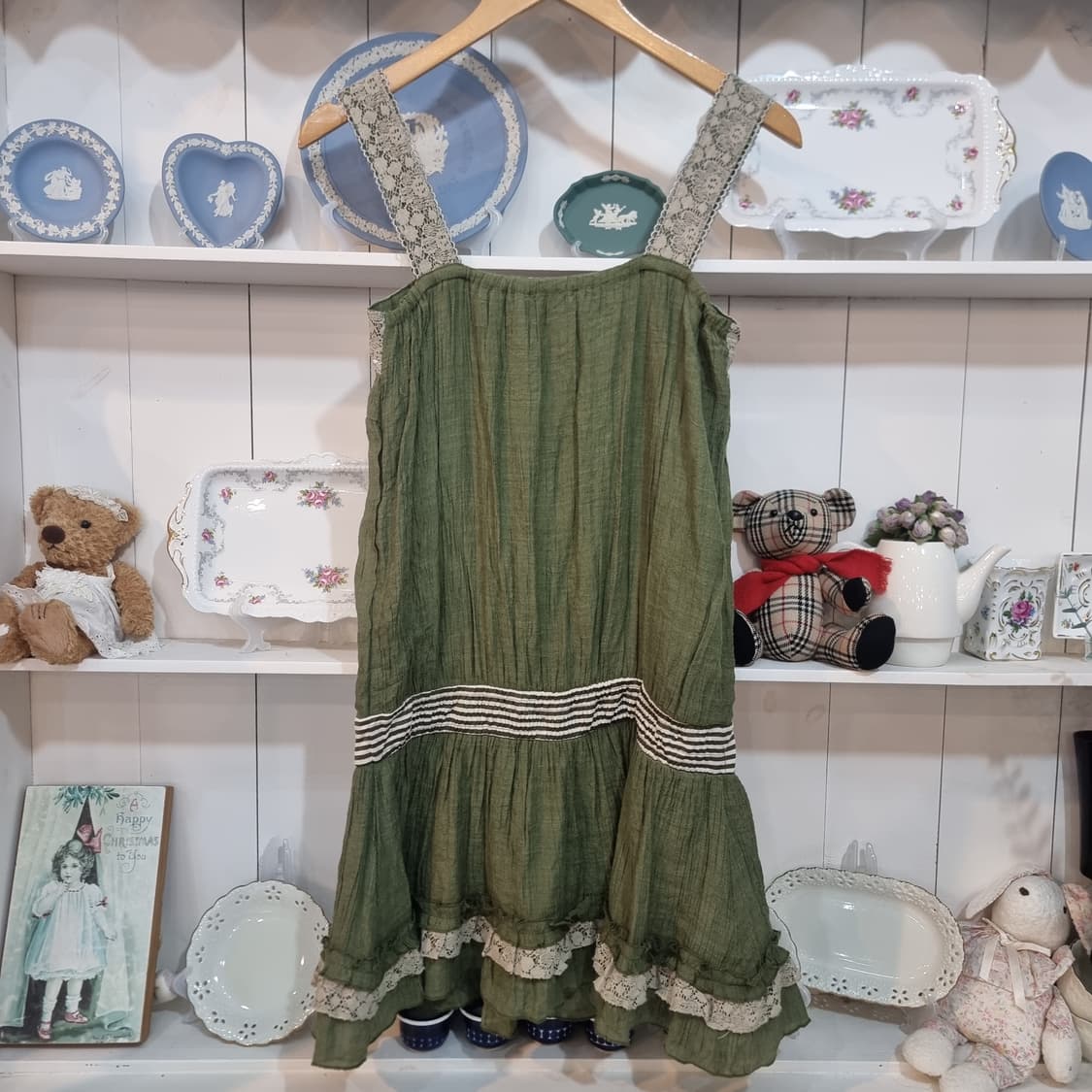 엑시즈팜  올리브 그린 레이스 뷔스티에 원피스 상품이미지7