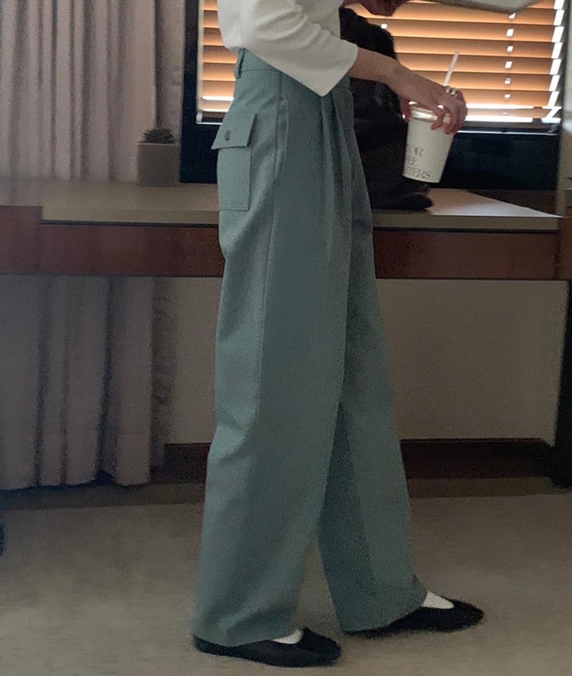 민트 코튼 턱 팬츠 상품이미지2