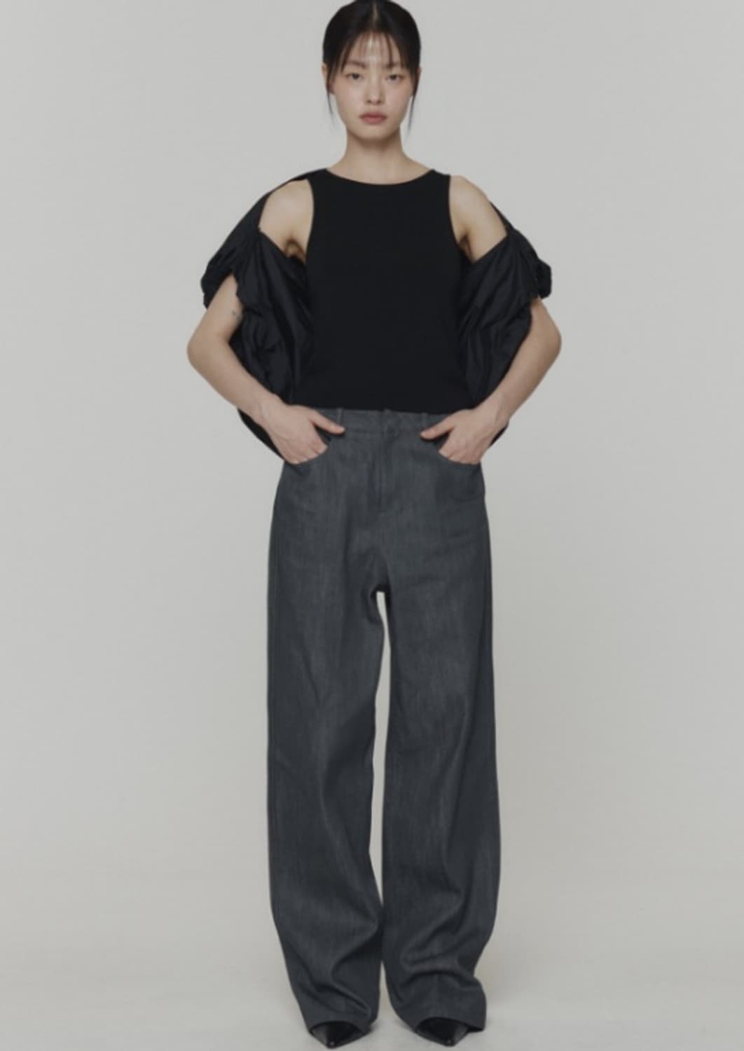 아모멘토 인디고 스트레이트 데님 팬츠 그레이 상품이미지1